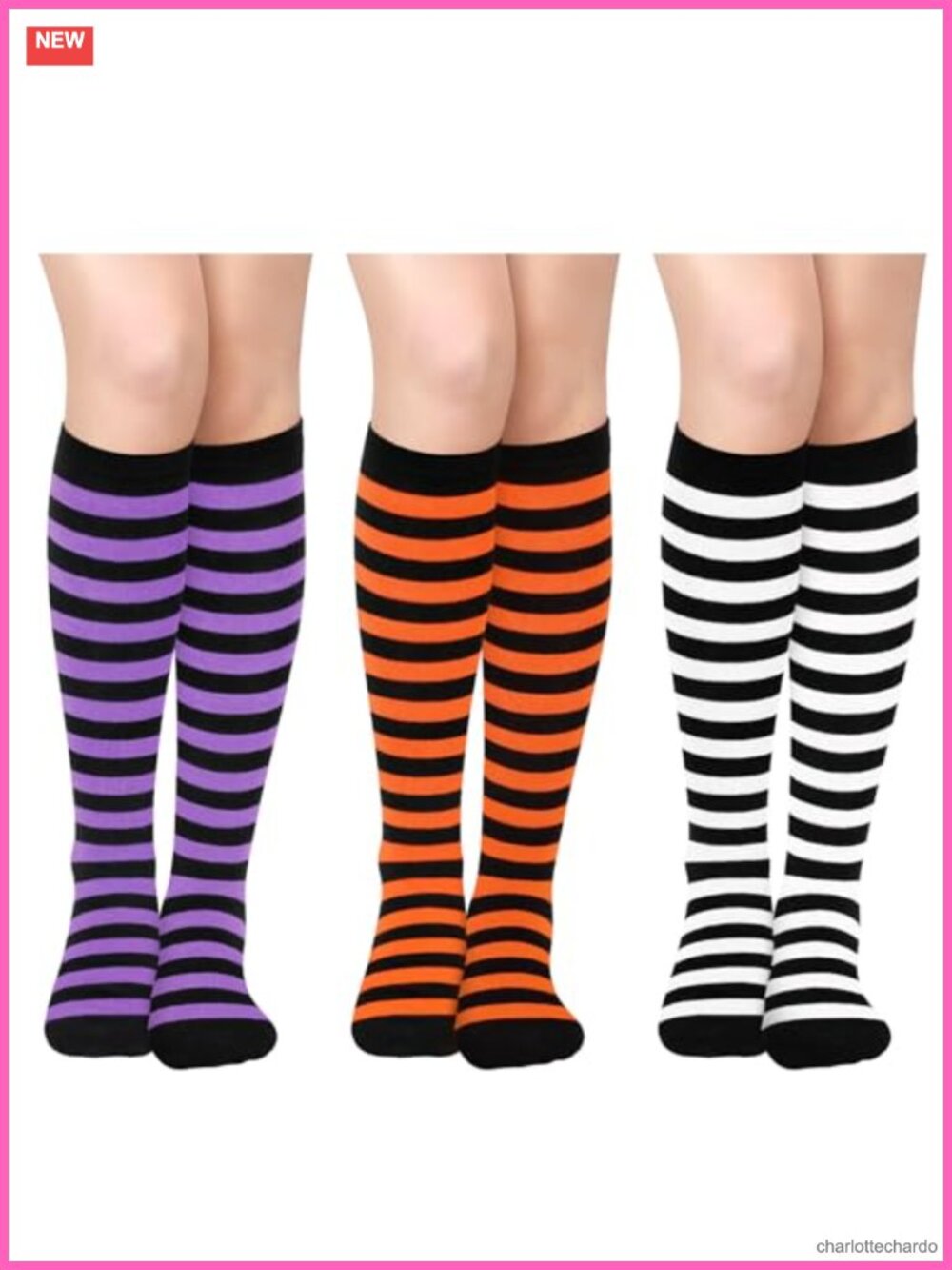 Women's Cotton Knee High Socks 3 Pack Striped Tall Socks Halloween Sports